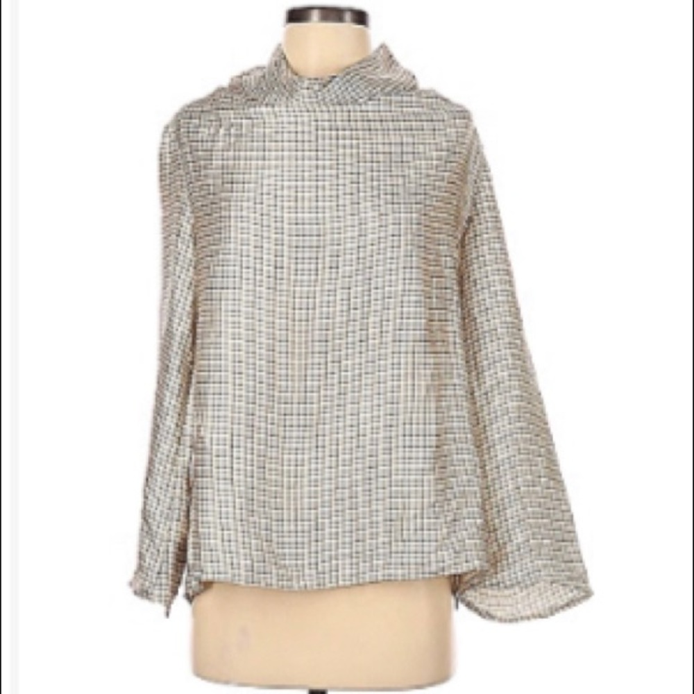 Zara bell sleeve checked cowl collared top